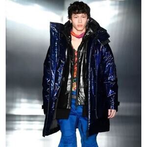 DSQUARED2 NWT Glossy Blue Parka Jacket Insulated Winter Coat Mens IT 46 US 36